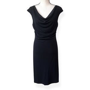 Byer Too! Y2K Classic Black Dress Cowl Neck Split Shoulder Seam Minimalist Sz M